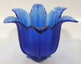 Vintage Cobalt Blue Tulip Bell Flower Shaped 6 1/8" Wide Glass Dish Tealight Candle Holder