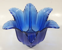 Vintage Cobalt Blue Tulip Bell Flower Shaped 6 1/8" Wide Glass Dish Tealight Candle Holder