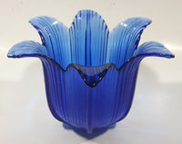 Vintage Cobalt Blue Tulip Bell Flower Shaped 6 1/8" Wide Glass Dish Tealight Candle Holder