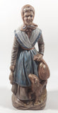 Vintage Mcnees Mold M-792 Woman Holding Ducks Standing With Brown Dog 9 1/2" Tall Ceramic Figurine