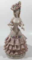 Lady in Flower Hat and Pink Frilled Dress with Gold Trim 7" Tall Porcelain Figurine (Chips)