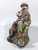 Vintage Naturecraft Mold "Naughty Naughty" Man Sitting On Wall with Brown Dog Chalkware Sculpture 6 3/4" Tall