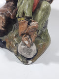 Vintage Naturecraft Mold "Naughty Naughty" Man Sitting On Wall with Brown Dog Chalkware Sculpture 6 3/4" Tall