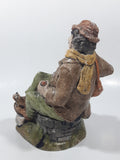 Vintage Naturecraft Mold "Naughty Naughty" Man Sitting On Wall with Brown Dog Chalkware Sculpture 6 3/4" Tall