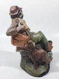 Vintage Naturecraft Mold "Naughty Naughty" Man Sitting On Wall with Brown Dog Chalkware Sculpture 6 3/4" Tall