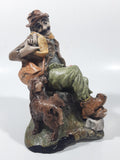 Vintage Naturecraft Mold "Naughty Naughty" Man Sitting On Wall with Brown Dog Chalkware Sculpture 6 3/4" Tall