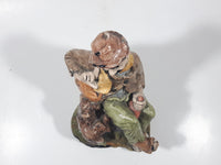 Vintage Naturecraft Mold "Naughty Naughty" Man Sitting On Wall with Brown Dog Chalkware Sculpture 6 3/4" Tall