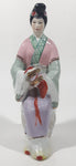 Vintage Japanese Geisha Girl with Symbols 6 1/2" Tall Lustre Lustreware Hand Painted Porcelain Figurine