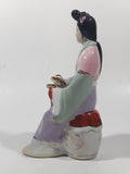 Vintage Japanese Geisha Girl with Symbols 6 1/2" Tall Lustre Lustreware Hand Painted Porcelain Figurine
