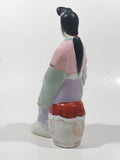 Vintage Japanese Geisha Girl with Symbols 6 1/2" Tall Lustre Lustreware Hand Painted Porcelain Figurine
