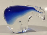 Vintage Cobalt Blue and Clear Art Glass 4 1/2" Long Polar Bear Figurine