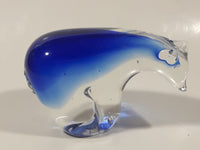 Vintage Cobalt Blue and Clear Art Glass 4 1/2" Long Polar Bear Figurine