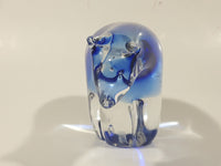 Vintage Cobalt Blue and Clear Art Glass 4 1/2" Long Polar Bear Figurine