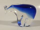 Vintage Cobalt Blue and Clear Art Glass 4 1/2" Long Polar Bear Figurine