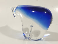 Vintage Cobalt Blue and Clear Art Glass 4 1/2" Long Polar Bear Figurine