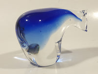 Vintage Cobalt Blue and Clear Art Glass 4 1/2" Long Polar Bear Figurine