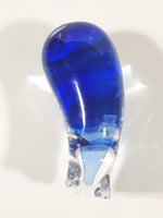 Vintage Cobalt Blue and Clear Art Glass 4 1/2" Long Polar Bear Figurine