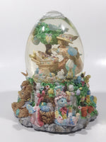 Easter Bunny Rabbit 6" Tall Resin Wind Up Musical Snow Globe