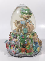 Easter Bunny Rabbit 6" Tall Resin Wind Up Musical Snow Globe