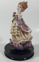 2002 Secret Treasures Girl Holding Flowers in Pretty Dress 8" Tall Resin Figurine on Wood Base