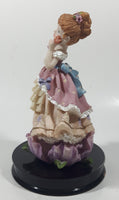 2002 Secret Treasures Girl Holding Flowers in Pretty Dress 8" Tall Resin Figurine on Wood Base