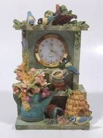 Outdoor Shelf Cabinet Garden Stand Over Run By Tropical Birds and Flowers 5 1/2" Tall Detailed Resin ST Clock