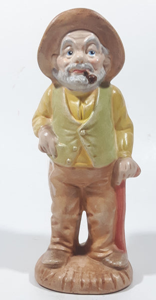 Vintage 1978 Old Man Holding Cane with Pipe In His Mouth 6" Tall Hand Painted Ceramic Figurine