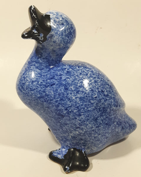 Vintage 1983 Enesco Blue Speckled Duck with Black Beak 6" Tall Ceramic Figurine