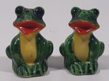 Vintage Green Frog Shaped 2" Tall Ceramic Salt and Pepper Shaker Set with Cork Bottoms Made in Japan