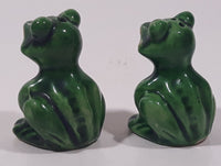 Vintage Green Frog Shaped 2" Tall Ceramic Salt and Pepper Shaker Set with Cork Bottoms Made in Japan