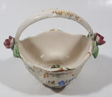 Vintage Basket with Flowers 5" Wide Hand Painted Ceramic Ornament