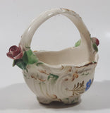 Vintage Basket with Flowers 5" Wide Hand Painted Ceramic Ornament