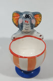 Elephant Holding Large Striped Popcorn Cup 3 1/4" Tall Hand Painted Ceramic Egg Cup