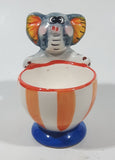 Elephant Holding Large Striped Popcorn Cup 3 1/4" Tall Hand Painted Ceramic Egg Cup