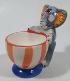 Elephant Holding Large Striped Popcorn Cup 3 1/4" Tall Hand Painted Ceramic Egg Cup