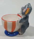 Elephant Holding Large Striped Popcorn Cup 3 1/4" Tall Hand Painted Ceramic Egg Cup