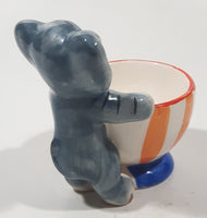 Elephant Holding Large Striped Popcorn Cup 3 1/4" Tall Hand Painted Ceramic Egg Cup