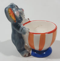 Elephant Holding Large Striped Popcorn Cup 3 1/4" Tall Hand Painted Ceramic Egg Cup