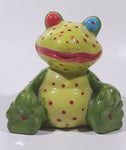 Green and Lime Green Red Speckled Frog with Red and Blue Eyes 4 1/2" Tall Ceramic Figurine