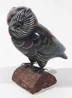 Vintage Owl On A Log 4" Tall Hand Painted Carved Wood Figurine