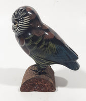 Vintage Owl On A Log 4" Tall Hand Painted Carved Wood Figurine