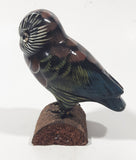 Vintage Owl On A Log 4" Tall Hand Painted Carved Wood Figurine