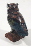 Vintage Owl On A Log 4" Tall Hand Painted Carved Wood Figurine