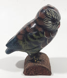 Vintage Owl On A Log 4" Tall Hand Painted Carved Wood Figurine