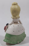 Vintage Victorian Southern Belle Girl in Green Dress White Jacket Holding Red Hat Wearing Black Gloves 5 1/2" Tall Ceramic  Figurine Made in Japan