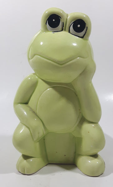 Sitting Green Frog Toilet Brush Holder 6 1/2" Tall Ceramic Figurine Made in Taiwan