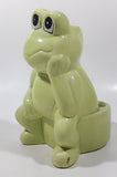 Sitting Green Frog Toilet Brush Holder 6 1/2" Tall Ceramic Figurine Made in Taiwan