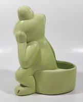 Sitting Green Frog Toilet Brush Holder 6 1/2" Tall Ceramic Figurine Made in Taiwan