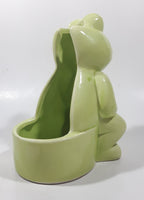 Sitting Green Frog Toilet Brush Holder 6 1/2" Tall Ceramic Figurine Made in Taiwan