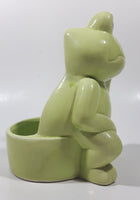 Sitting Green Frog Toilet Brush Holder 6 1/2" Tall Ceramic Figurine Made in Taiwan